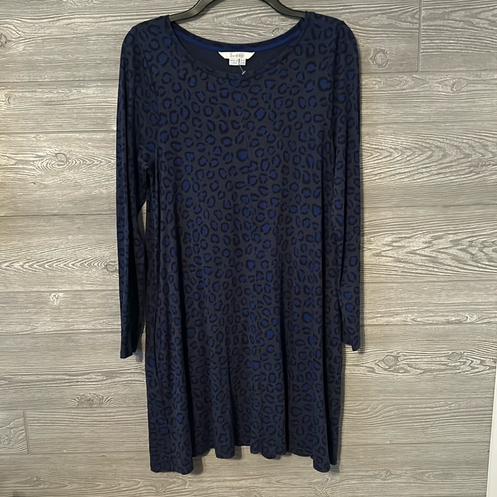 Boden Navy Blue Black Leopard Print Long Sleeve Swing‎ Dress UK10 US6